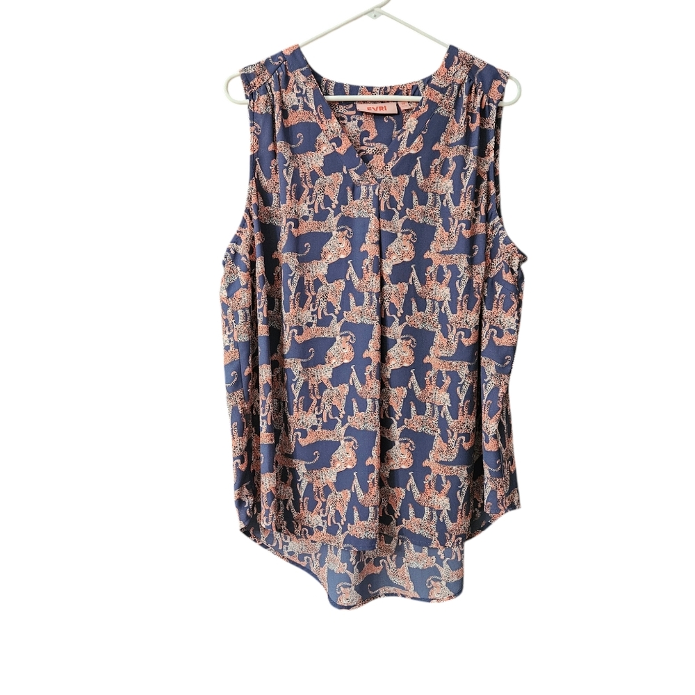 Evri Sleeveless Blouse Tank Top Women's 1X Cheetah Print V-Neck Flowy